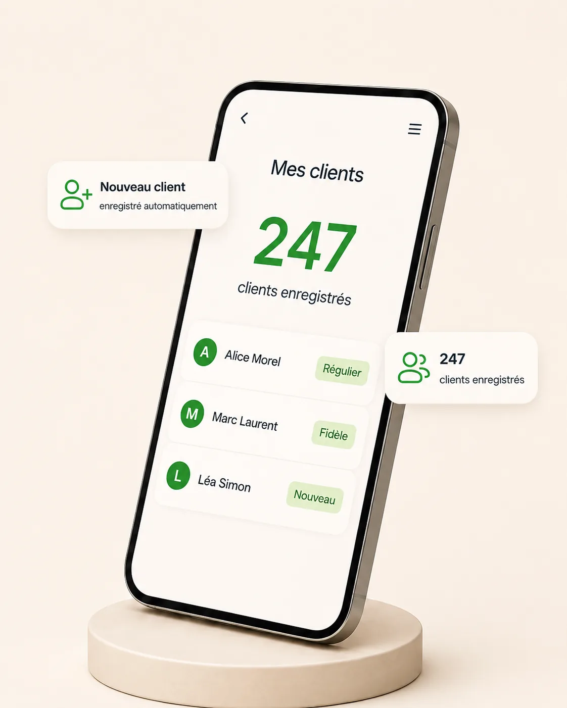 Liste de clients enregistrés avec compteur 247