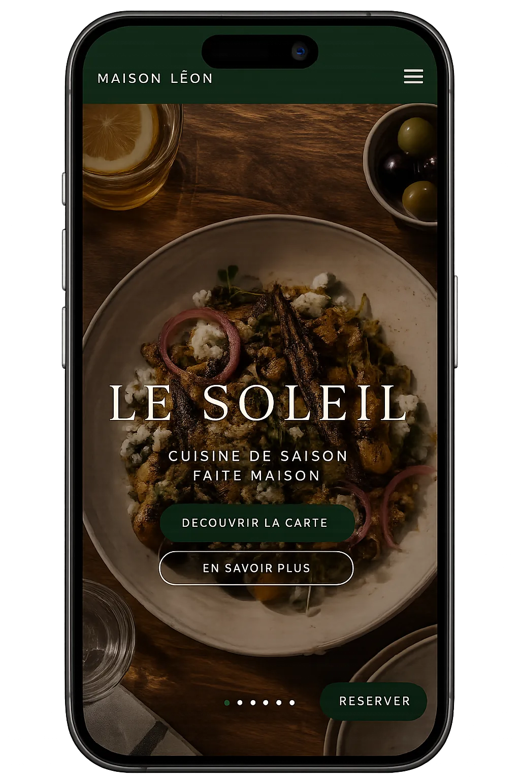 Aperçu du site restaurant sur iPhone